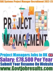 BAE Systems Project Manager Recruitment 2022-23