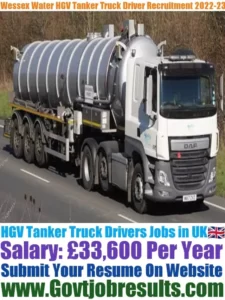 Wessex Water HGV Tanker Truck Driver Recruitment 2022-23