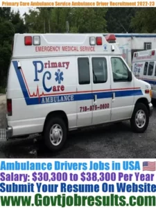 Primary Care Ambulance Service Ambulance Driver Recruitment 2022-23
