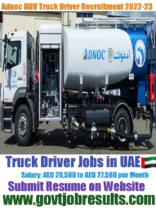 Adnoc HGV Truck Driver Recruitment 2022-23