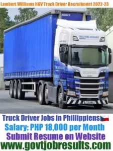 Lambert Williams Logistics HGV Truck Driver Recruitment 2022-23