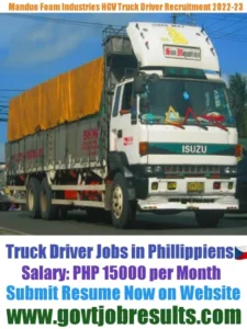 Mandaue Foam Industries HGV Truck Driver Recruitment 2022-23