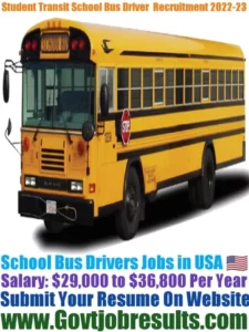 Student Transit School Bus Driver Recruitment 2022-23