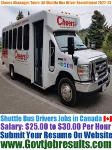 Cheers Okanagan Tours Ltd Shuttle Bus Driver Recruitment 2022-23