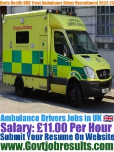 Barts Health NHS Trust Ambulance Driver Recruitment 2022-23
