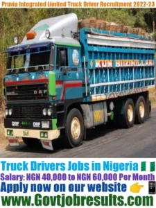 Pruvia Integrated Limited Truck Driver Recruitment 2022-23
