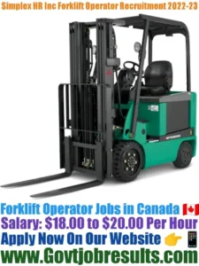 Simplex HR Inc Forklift Operator Recruitment 2022-23