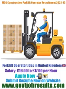 MCG Construction Forklift Operator Recruitment 2022-23