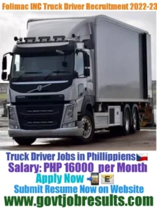 Folimac INC HGV Truck Driver Recruitment 2022-23
