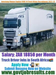 Investong Human Capital CODE 14 Truck Driver Recruitment 2022-23