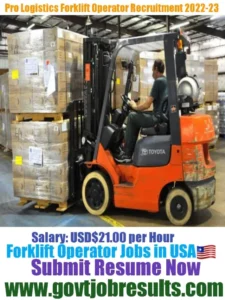 Pro logistics Forklift Operator Recruitment 2022-23