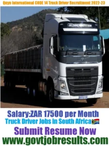 Quyn International CODE 14 Truck Driver Recruitment 2022-23