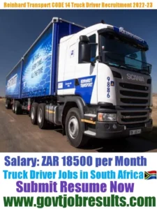 Reinhard Transport CODE 14 Truck Driver Recruitment 2022-23