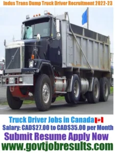 Indus Trans Dump Truck Driver Recruitment 2022-23