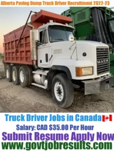 Alberta Paving Ltd Dump Truck Driver Recruitment 2022-23