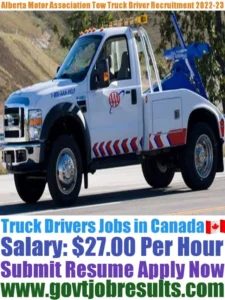 Alberta Motor Association Tow Truck Driver Recruitment 2022-23