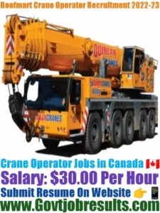 Roofmart Crane Operator Recruitment 2022-23