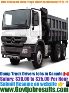 Virdi Transport Dump Truck Driver Recruitment 2022-23