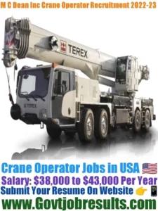 M C Dean Inc Crane Operator Recruitment 2022-23