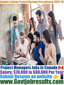 Humber College Project Manager Recruitment 2022-23