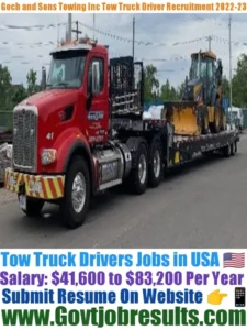 Goch and Sons Towing Inc Tow Truck Driver Recruitment 2022-23