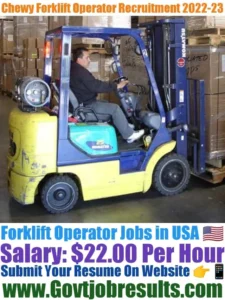 Chewy Forklift Operator Recruitment 2022-23
