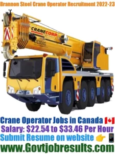 Brannon Steel Crane Operator Recruitment 2022-23