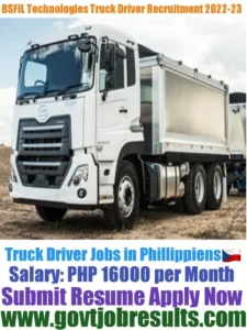 BSFIL Technologies HGV Truck Driver Recruitment 2022-23