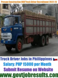 Presam Construction HGV Truck Driver Recruitment 2022-23