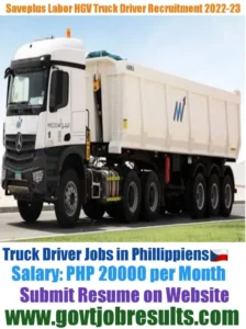 Saveplus Labor HGV truck Driver Recruitment 2022-23