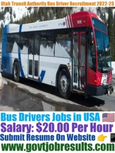 Utah Transit Authority Bus Driver Recruitment 2022-23