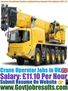 Supreme Recruitment Services Limited Crane Operator Recruitment 2022-23