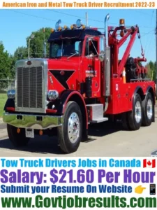 American Iron and Metal Tow Truck Driver Recruitment 2022-23