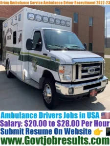 Orion Ambulance Service Ambulance Driver Recruitment 2022-23