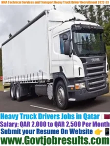 MHA Technical Services and Transport Heavy Truck Driver Recruitment 2022-23