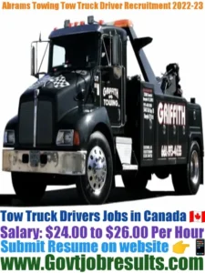 Abrams Towing Tow Truck Driver Recruitment 2022-23
