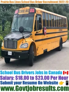 Prairie Bus Lines School Bus Driver Recruitment 2022-23