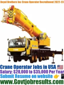 Beyel Brothers Inc Crane Operator Recruitment 2022-23