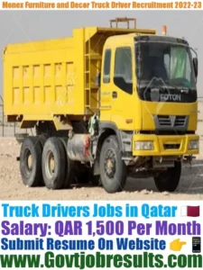 Monex Furniture and Decor Truck Driver Recruitment 2022-23