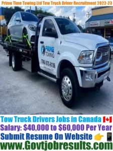 Prime Time Towing Ltd Tow Truck Driver Recruitment 2022-23