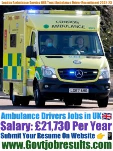London Ambulance Service NHS Trust Ambulance Driver Recruitment 2022-23