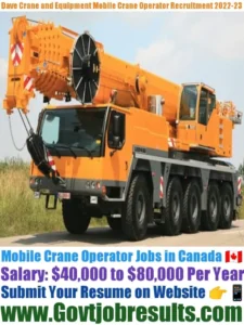 Dave Crane and Equipment Mobile Crane Operator Recruitment 2022-23