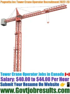 Pagnotta Inc Tower Crane Operator Recruitment 2022-23