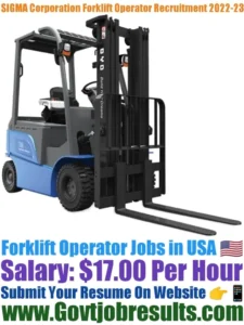 SIGMA Corporation Forklift Operator Recruitment 2022-23