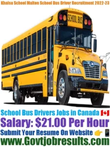 Khalsa School Malton School Bus Driver Recruitment 2022-23