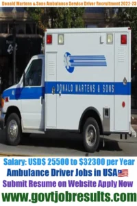 Donald Martens Ambulance Driver Recruitment 2022-23