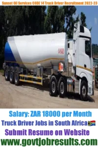 Sunset Oil Services CODE 14 Truck Driver Recruitment 2022-23