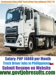 Continental Sales INC HGV Truck Driver Recruitment 2022-23