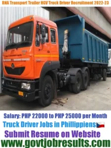 RNA Transport Trailer HGV Truck Driver Recruitment 2022-23