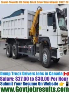 Craine Projects Ltd Dump Truck Driver Recruitment 2022-23